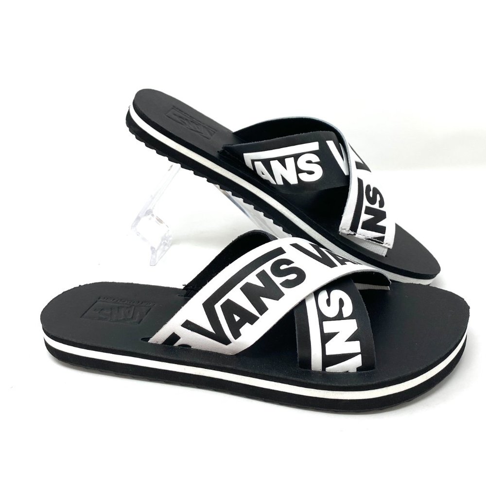 VANS Cross Strap Leather Black White Sandals Women's Size VN0A4U1ZXX9
